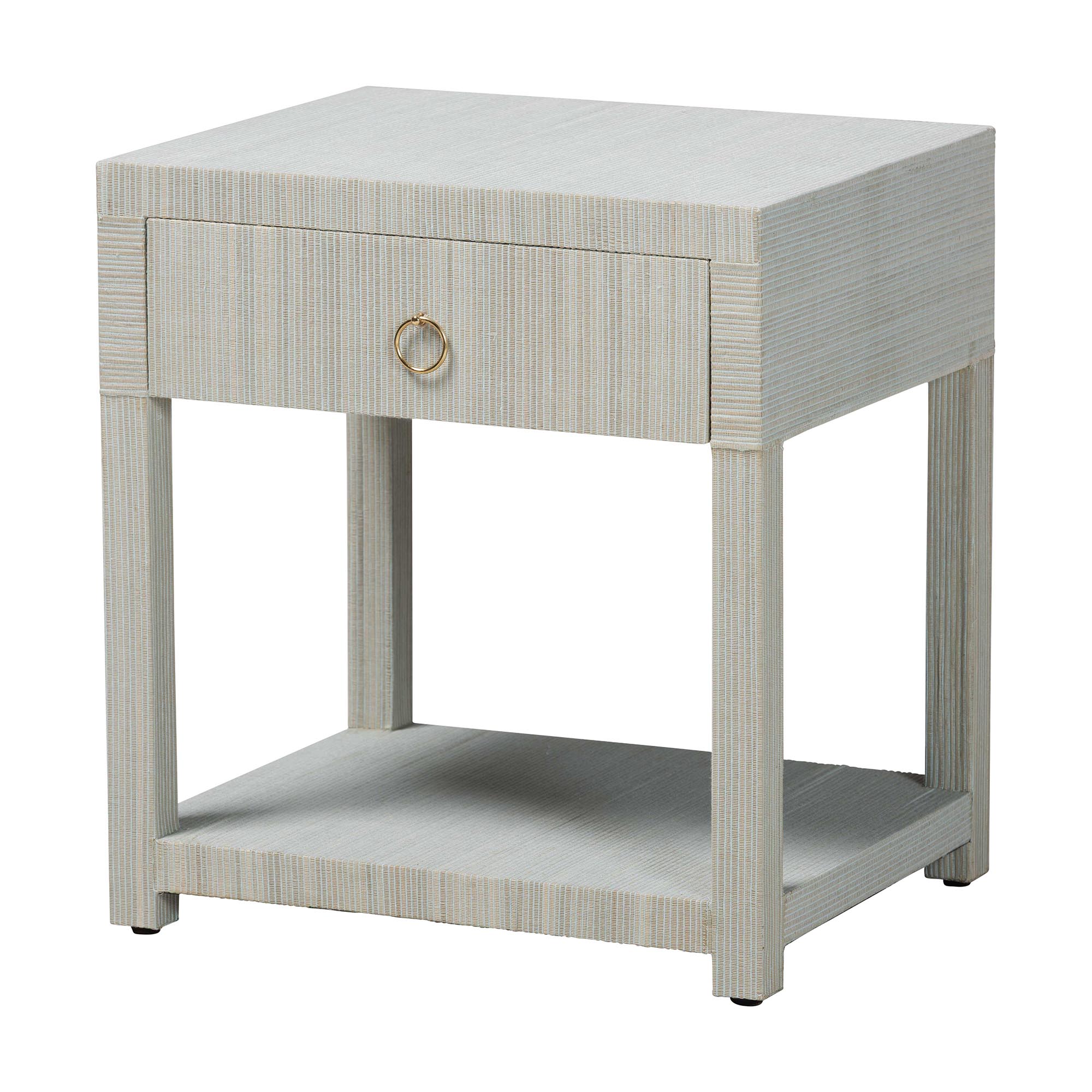 bali & pari Nata Grasscloth Nightstand with Drawer and Open Shelf, Coastal Blue